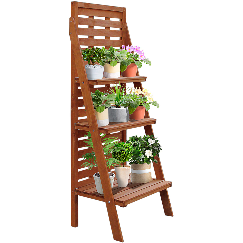 Outsunny 3 Tier Solid Wood Ladder Design Plant Stand Image 1