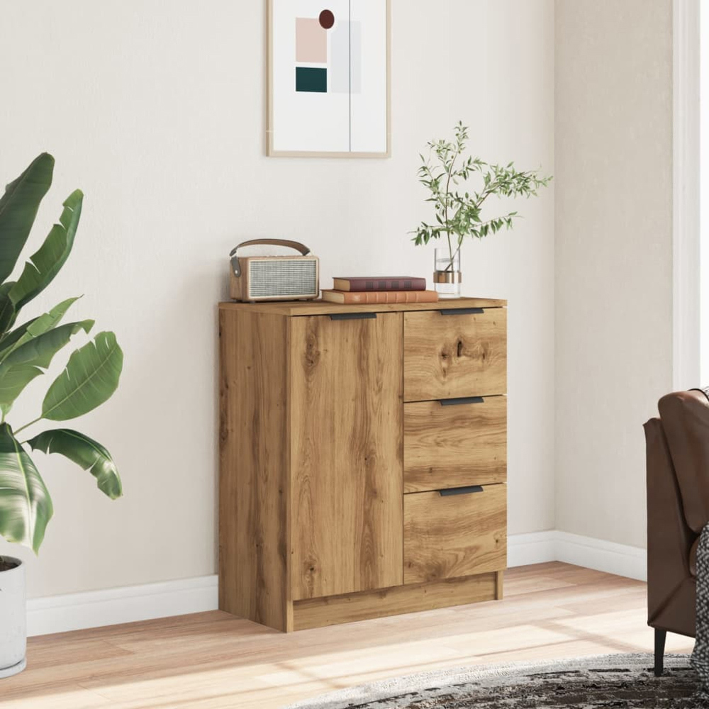 vidaXL Single Door 3 Drawer Artisan Oak Sideboard Image 3