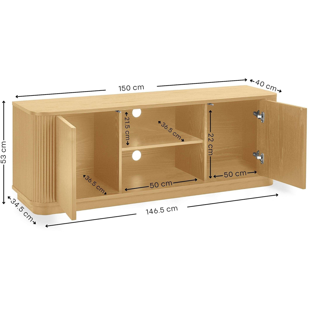 Julian Bowen Louis 2 Door 2 Shelf Light Oak Effect Fluted TV Unit Image 9