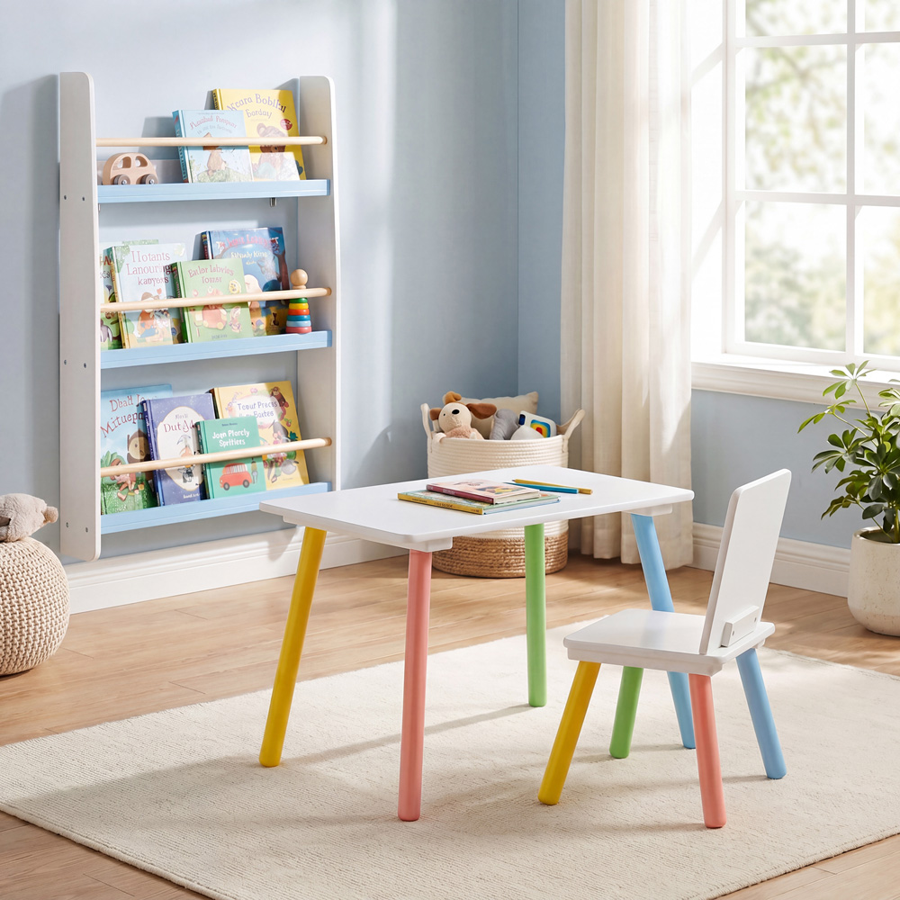 Liberty House Toys Rainbow Table and Chair with Blue Bookshelf Set Image 6