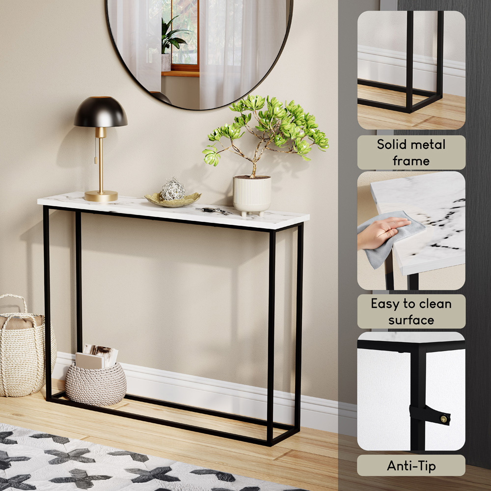 VIDA DESIGNS White Marble and Black Metal Leg Console Table Image 4