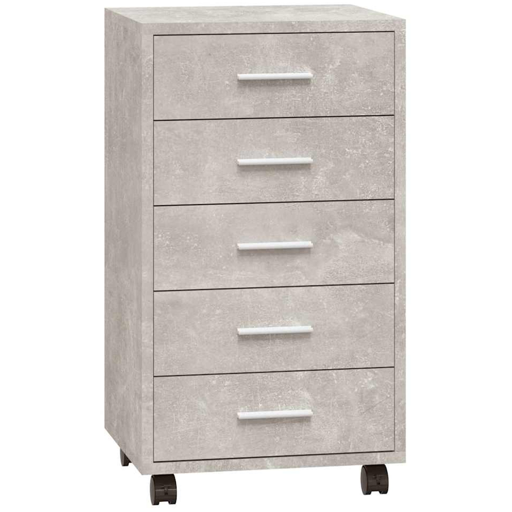 vidaXL 5 Drawer Concrete Grey Cabinet with Castors Image 2