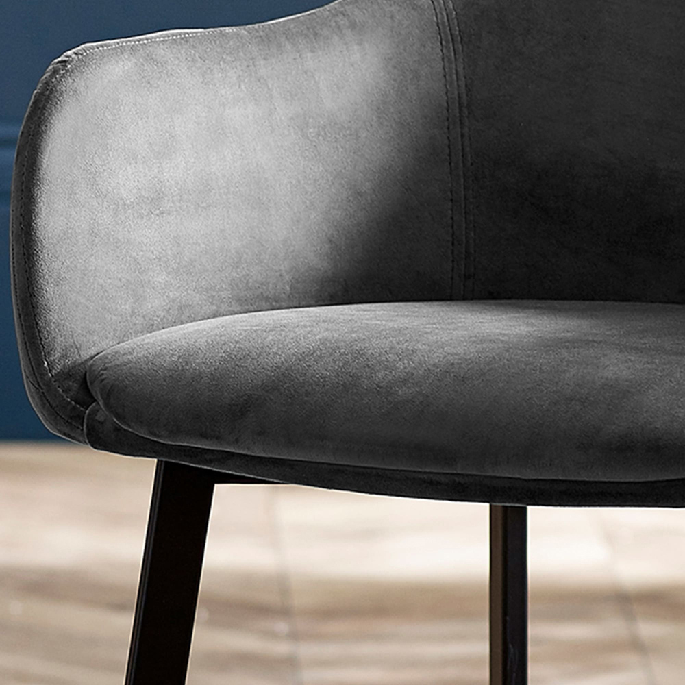 Julian Bowen Lima Set of 2 Grey Velvet Diamond Stitch Dining Chair Image 6