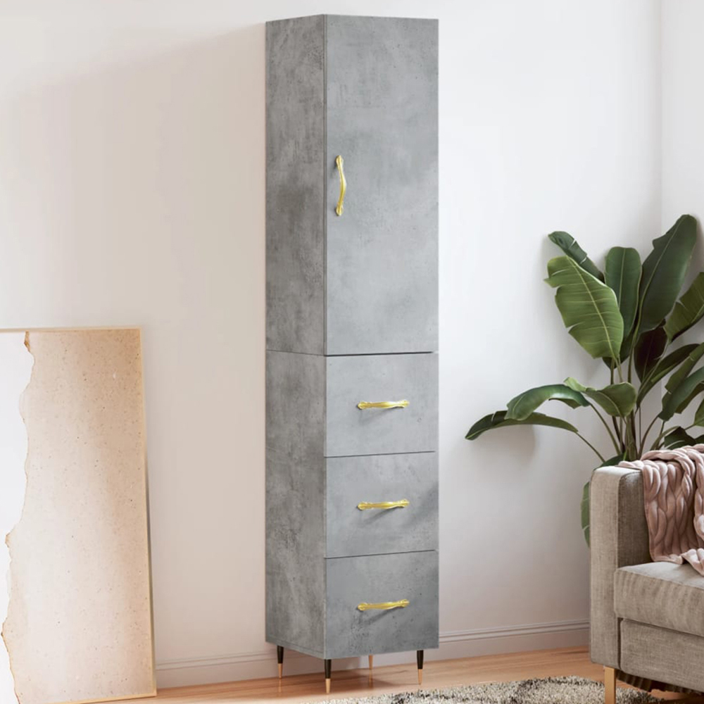 vidaXL Single Door 3 Drawer Concrete Grey Highboard Image 1