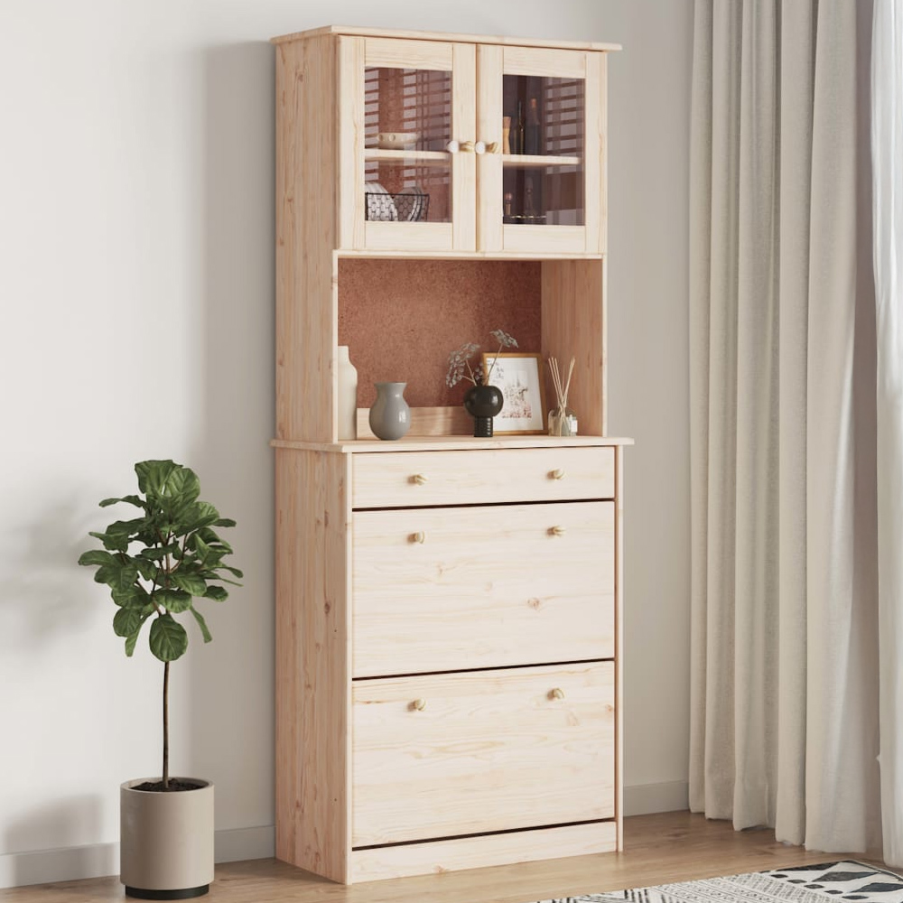 vidaXL Alta 2 Glass Door 2 Flip Door Single Drawer Tall Highboard Image 1