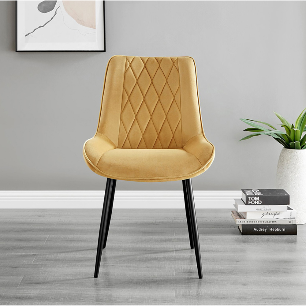 Furniturebox Arona Cesano Marble Effect 4 Seater Dining Set White Black and Mustard Image 3