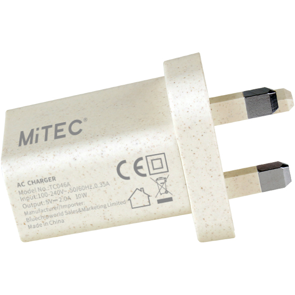 MiTEC Beige Bioplastics Universal 2A USB Mains Wall Charger Image 3