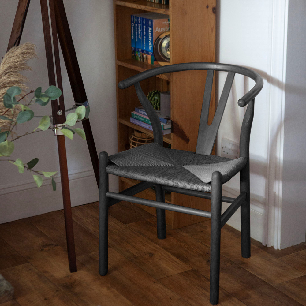 Nicholas Winter Set of 4 Black Woven Rope Beech Wooden Wishbone Dining Chair Image 5