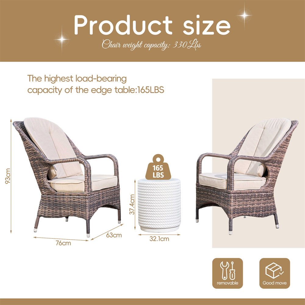 Direct Wicker Set of 2 Brown Rattan Garden Chairs with White Terrafab Composite Side Table Image 9