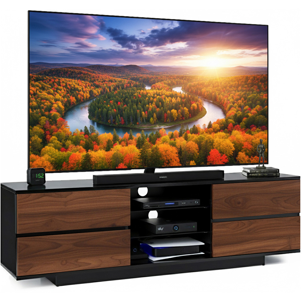 Portland Avitus 4 Drawer 3 Shelf Gloss Black and Walnut TV Stand Image 2