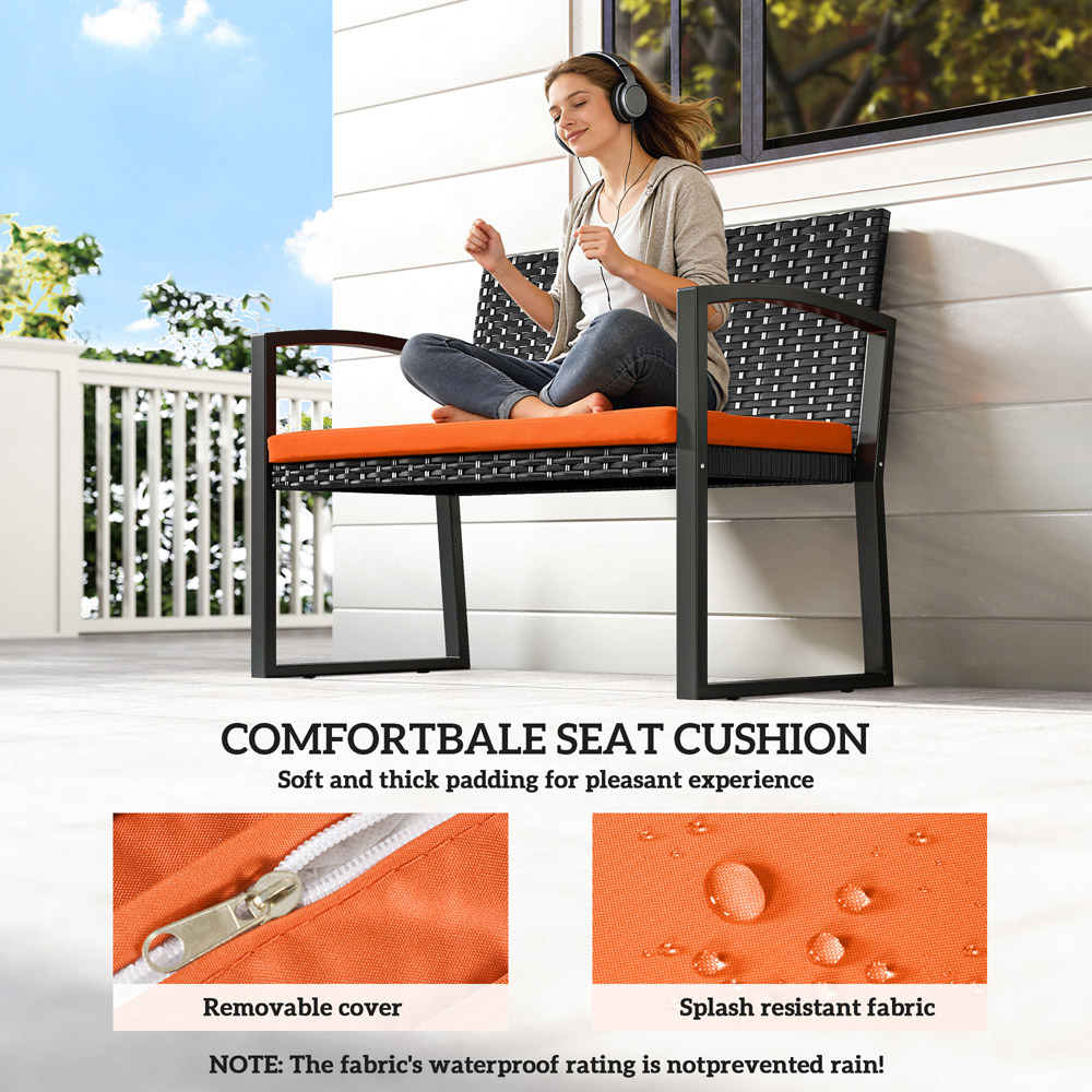 Outsunny 2 Seater Orange Resin Wicker Rattan Garden Bench with Cushion Image 6