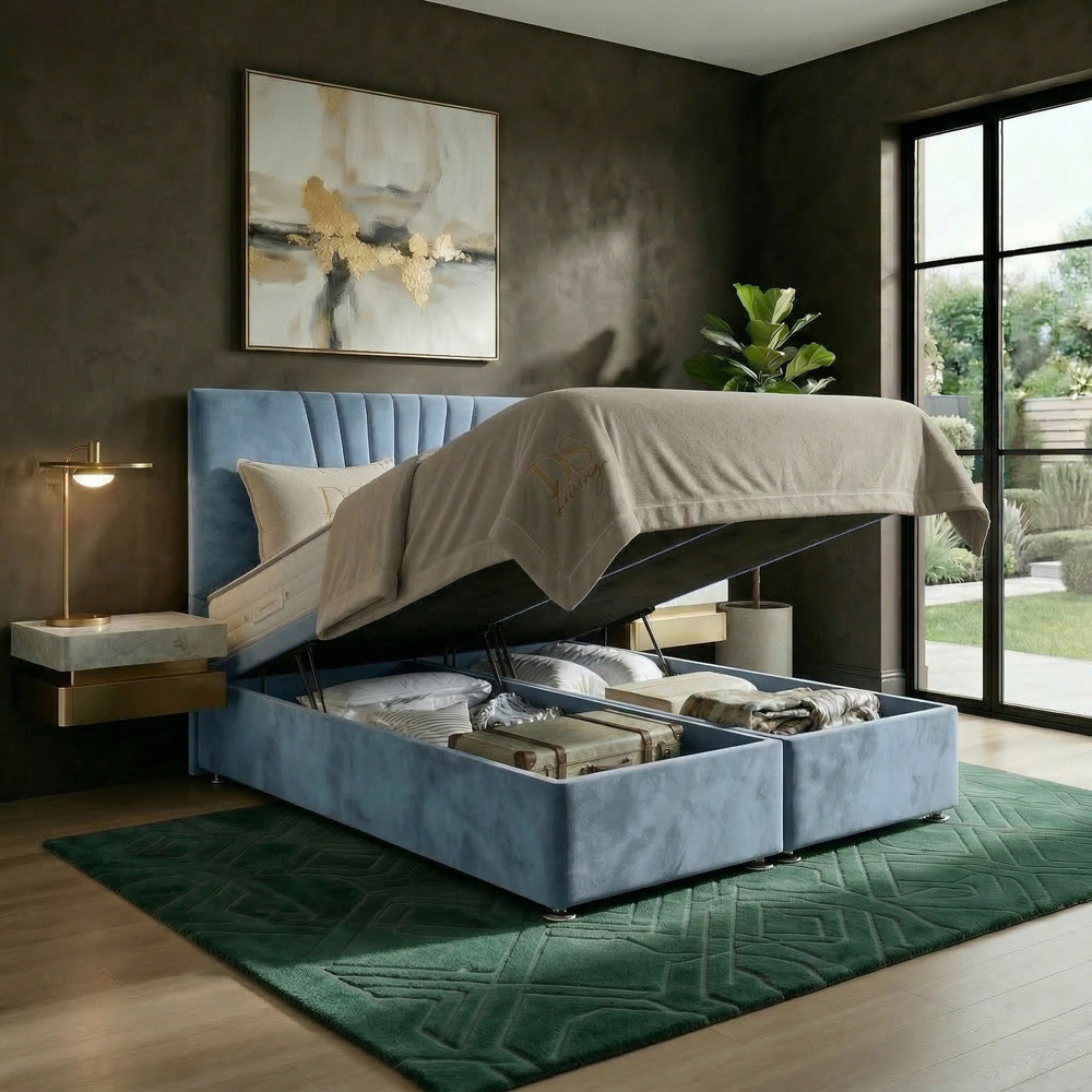 DS Living Vesper Super King Size Sky Blue Ottoman Bed Image 2