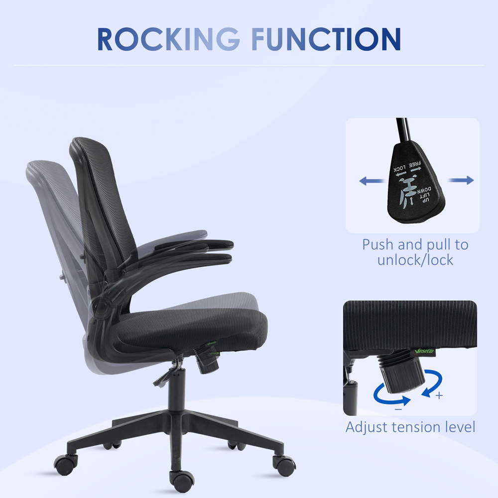 Portland Black Mesh Office Chair with Flip Up Armrests Image 5