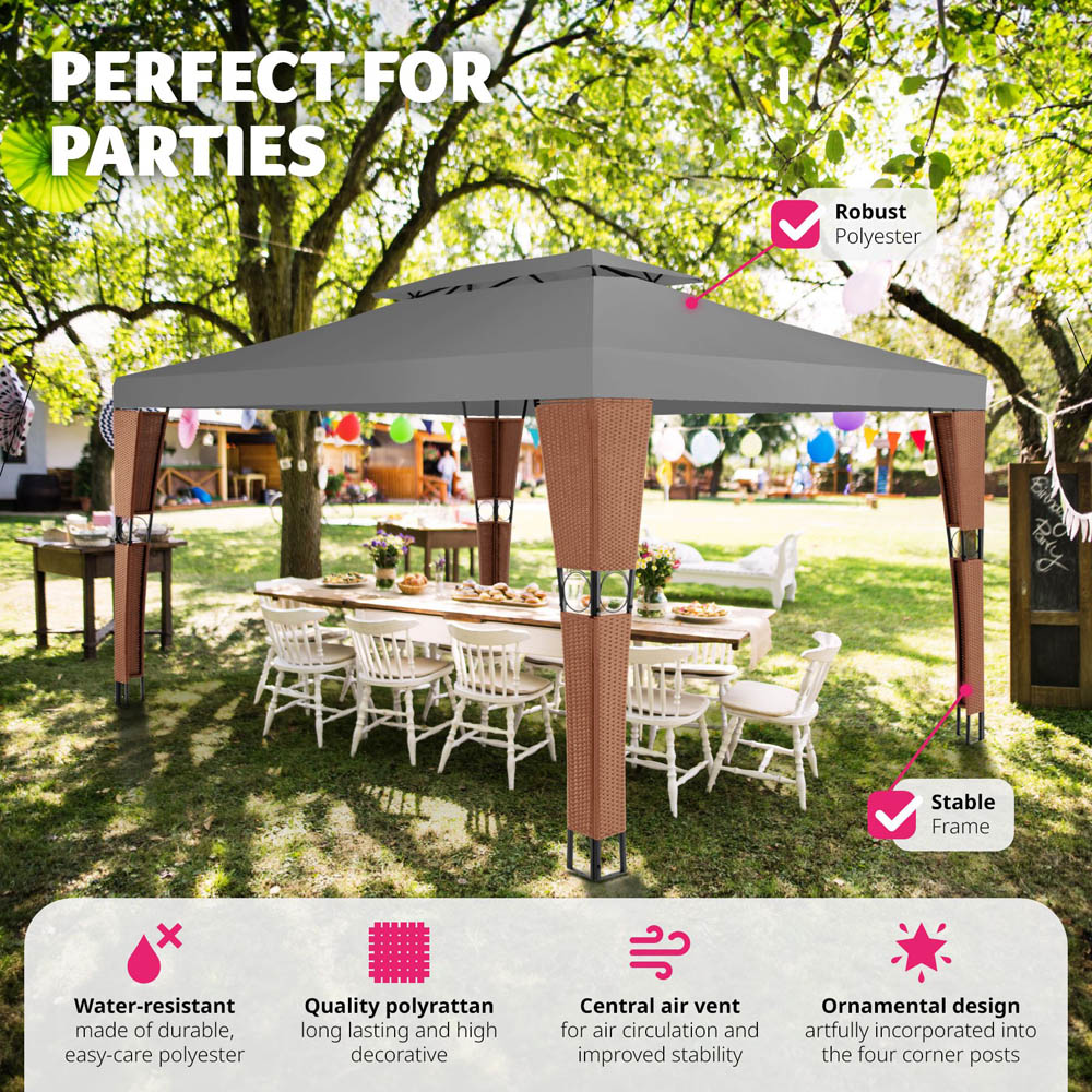 tectake Mona 4 x 3m Brown and Anthracite Double Roof Gazebo Image 3
