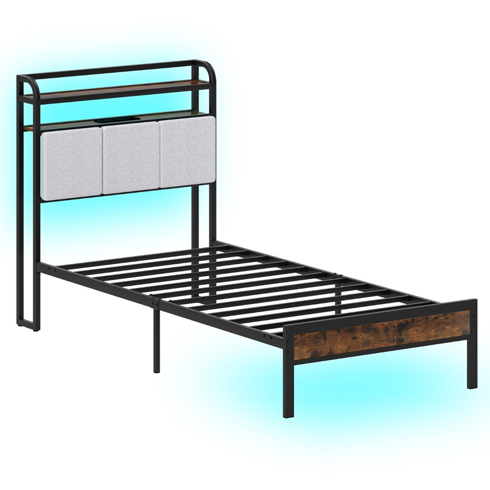 Costway Single Metal Bed Frame with LED and Charging Station Image 2