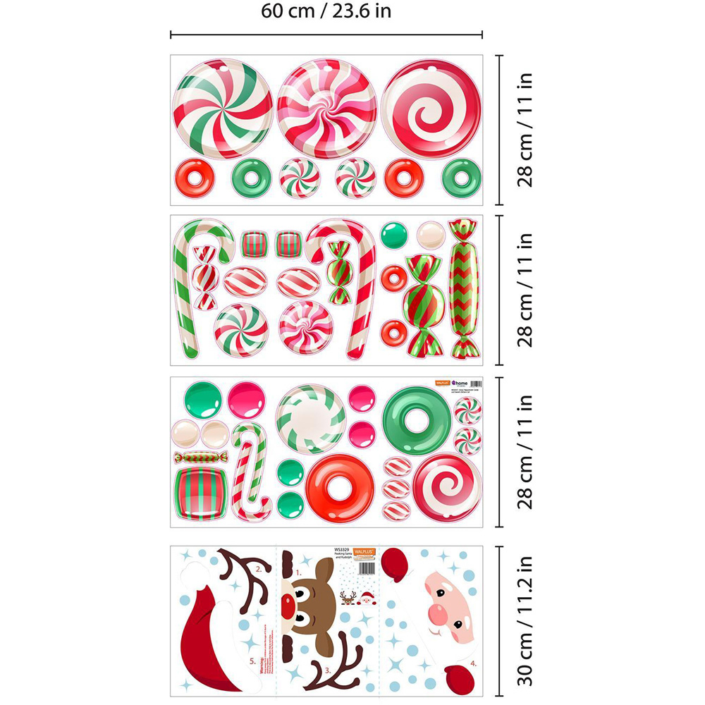 Walplus Santa and Rudolph in Candyland Double-Sided Christmas Window Stickers 85 Piece Image 7