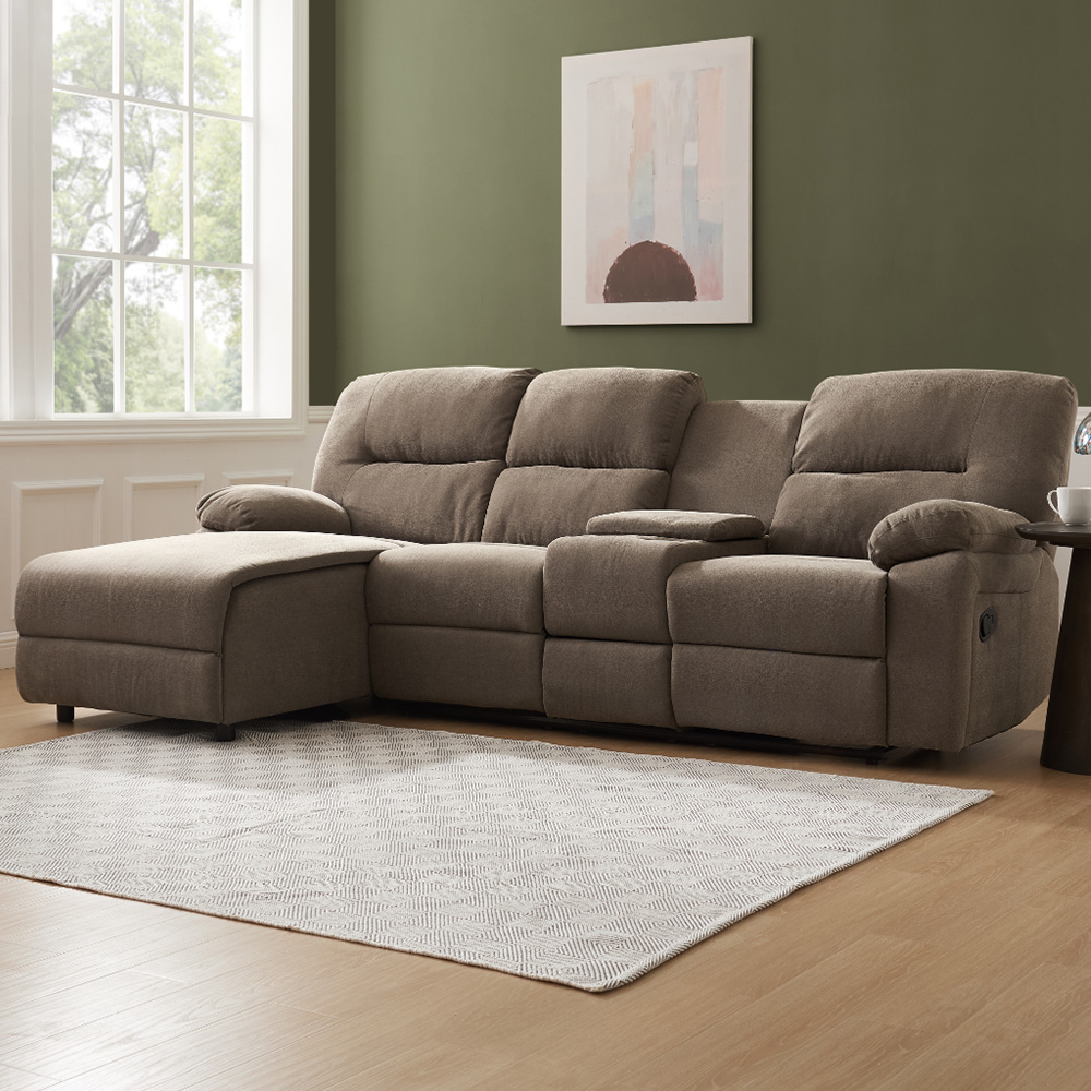 Home Detail Jacob 3 Seater Brown Right Hand Chaise Manual Recliner Sofa Image 1