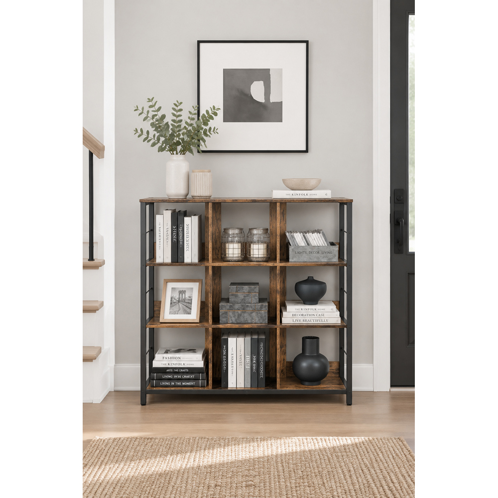 Modcraft 6 Shelf Black and Rustic Brown Industrial Bookcase Image 7
