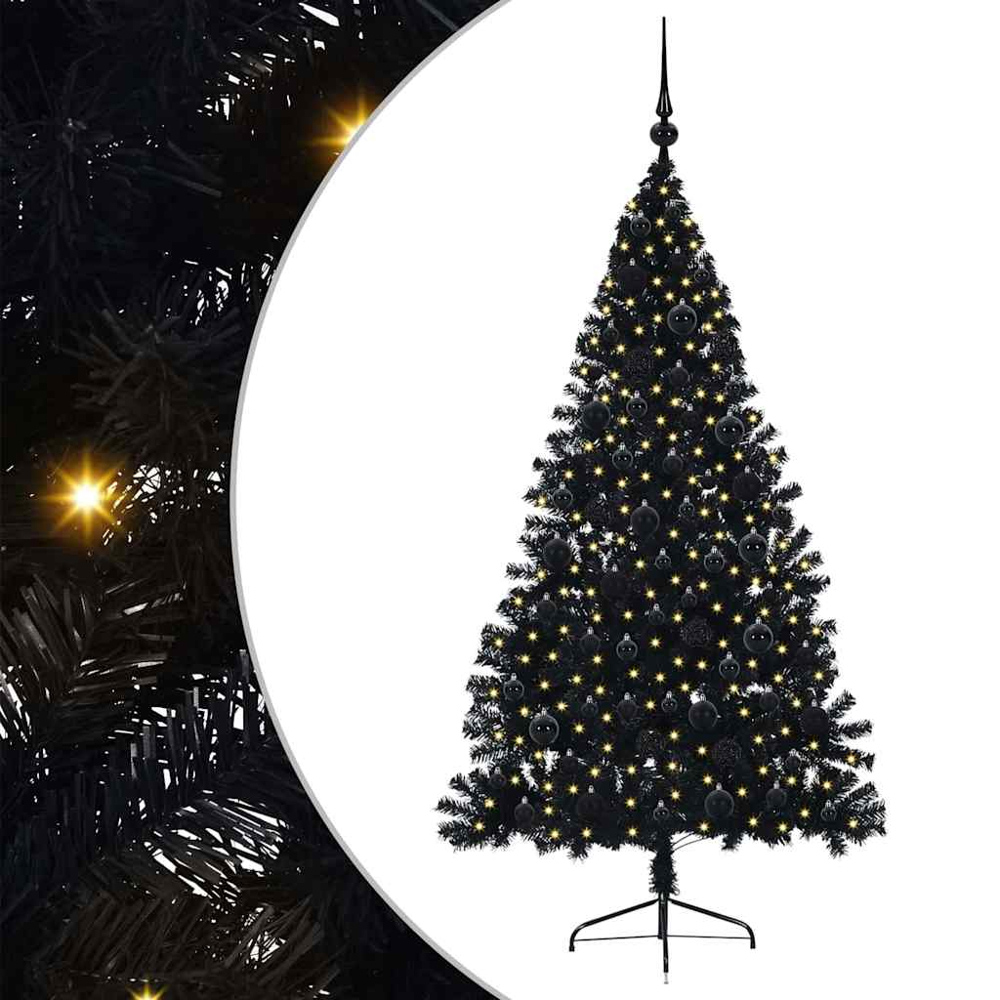 vidaXL Pre-Lit Black Bauble Black Artificial Christmas Tree 6ft Image 6