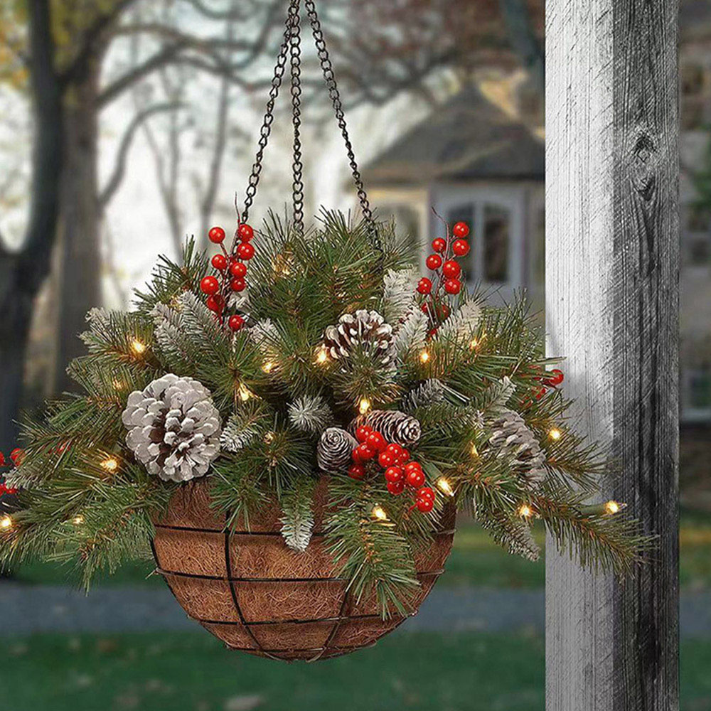 Living and Home Pre-Lit Christmas Hanging Basket Image 2