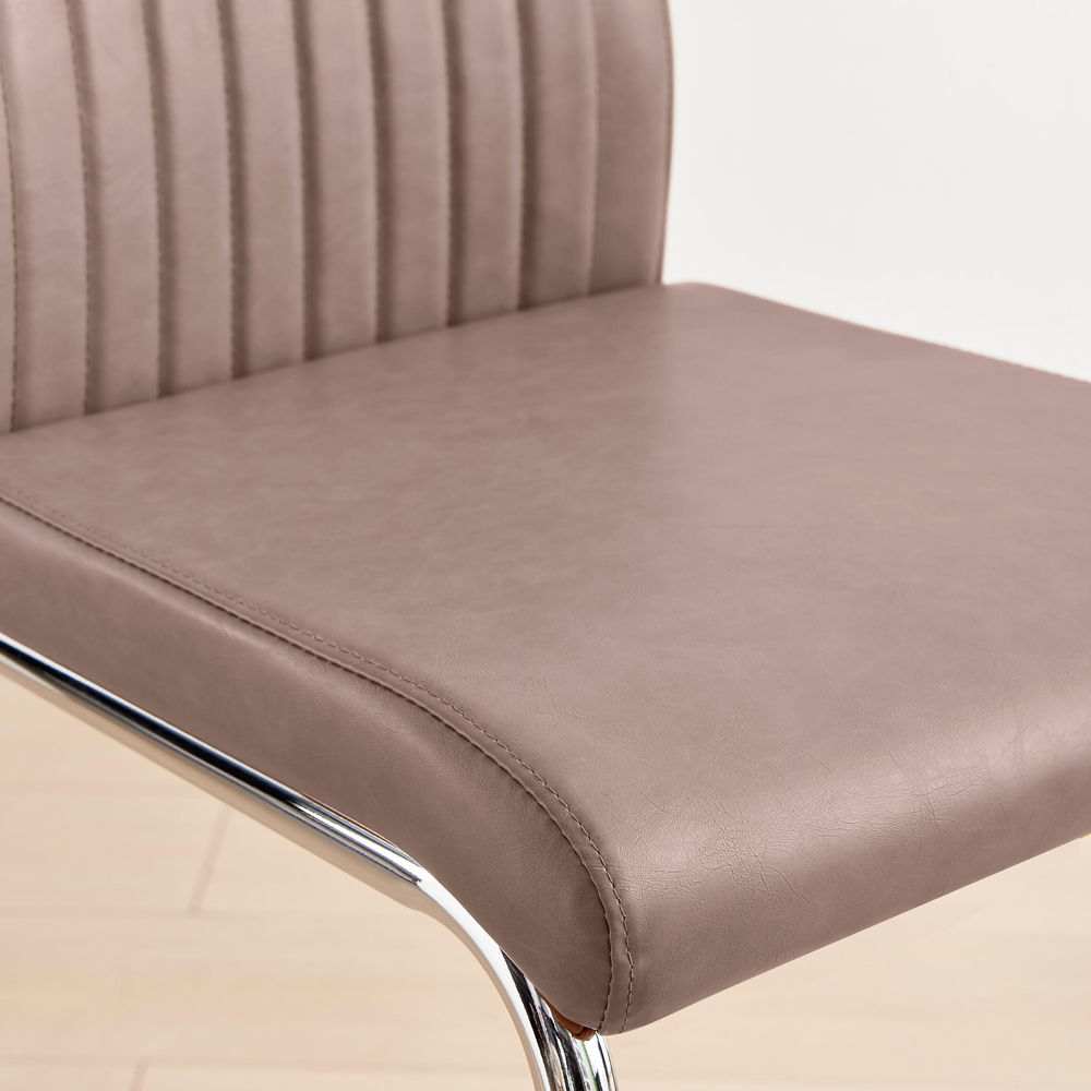 Furniturebox Fontana Cappuccino Beige and Silver Faux Leather Bar Chair Set of 2 Image 2