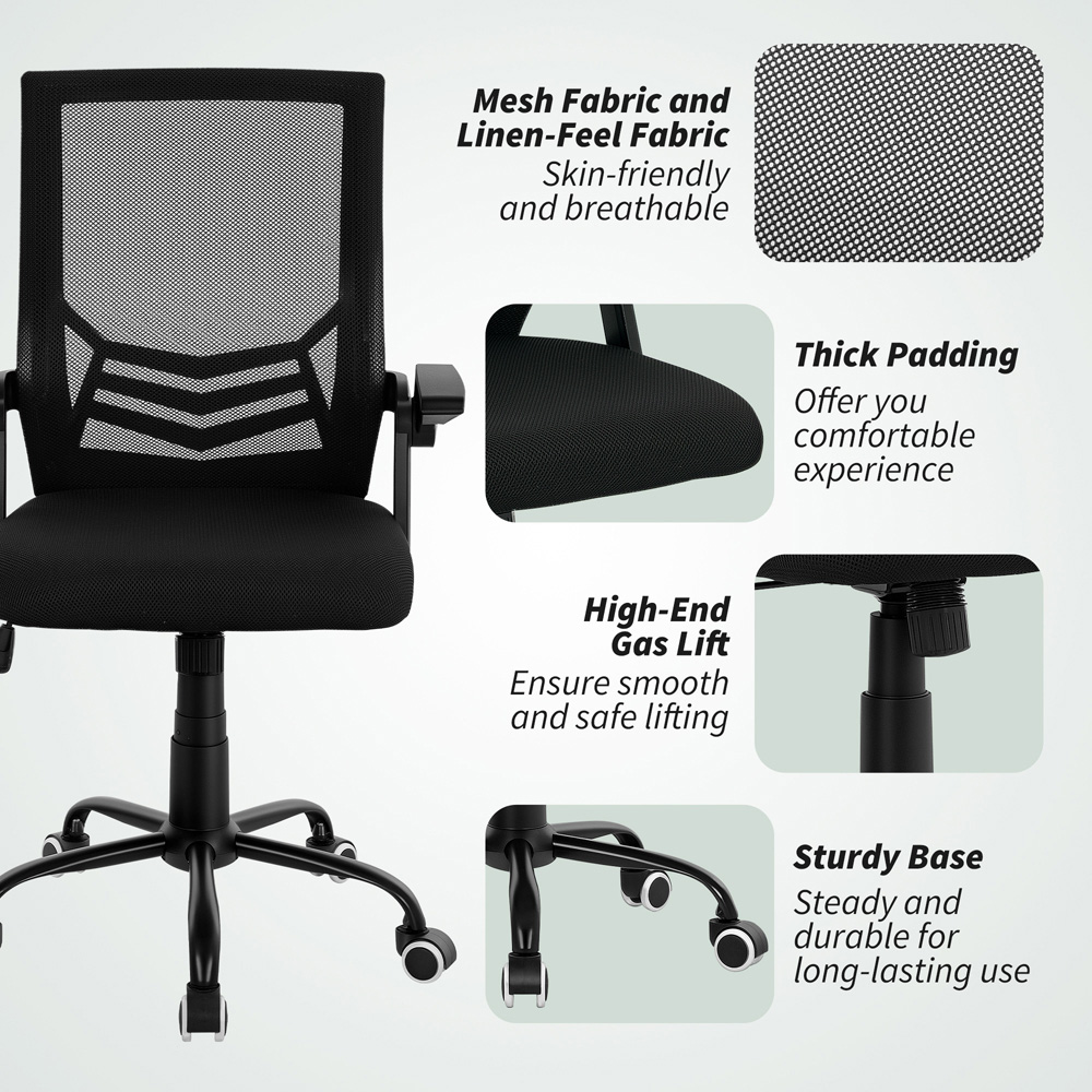 Vinsetto Black Mesh Swivel Office Chair with Lumbar Support Image 3