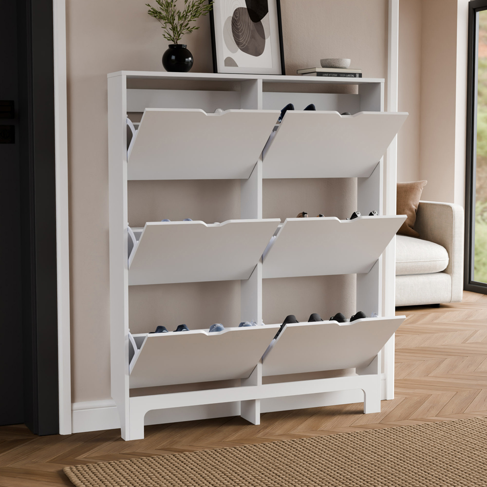 GFW White Narrow 6 Drawer Shoe Cabinet Image 5