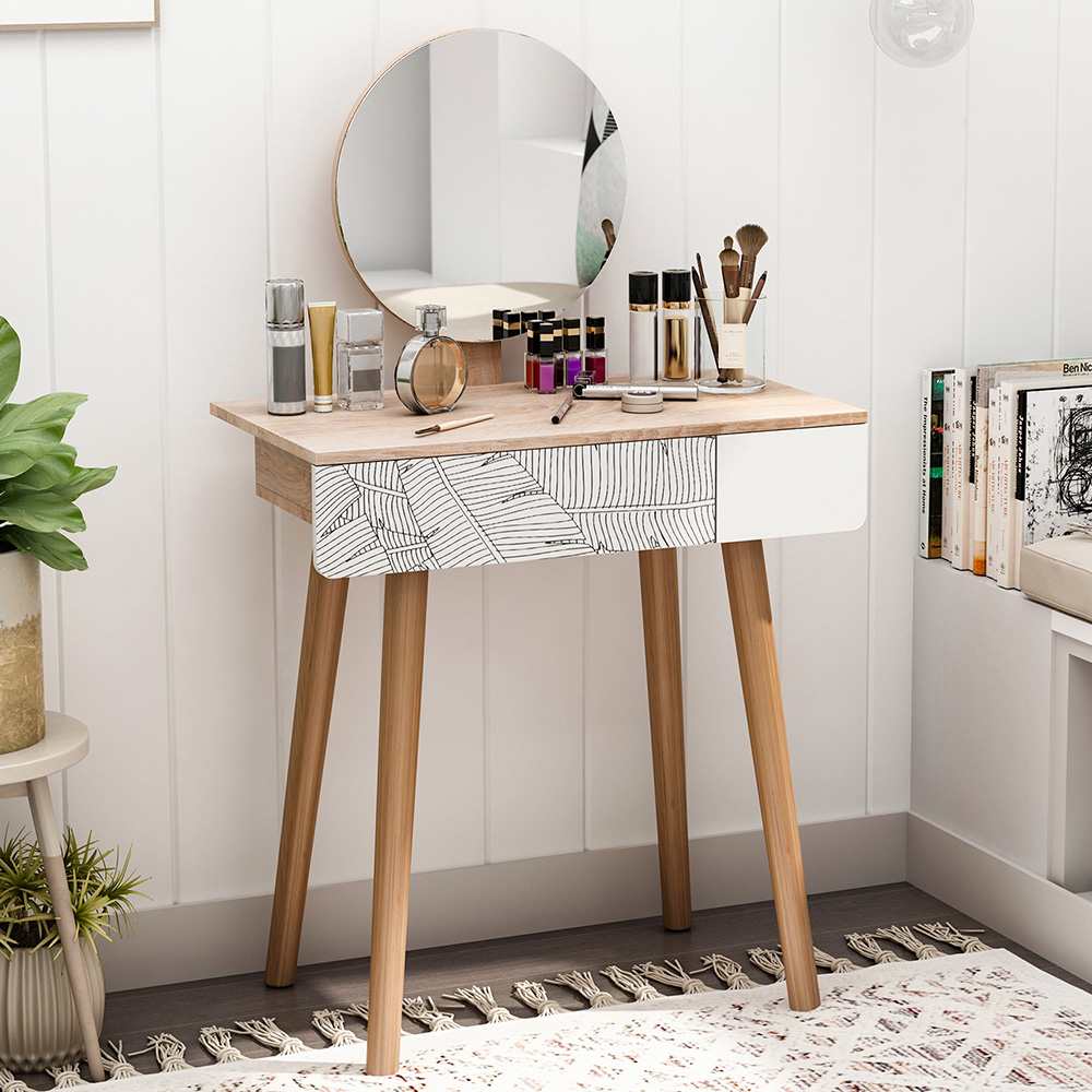 Portland Single Drawer Wooden Oak Dressing Table with Mirror Image 1