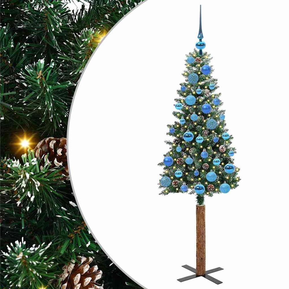 vidaXL Green Snow Flocked Artificial Christmas Tree with Pinecones LEDs Blue Ornaments 5ft Image 2
