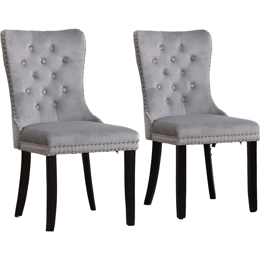Neo Set of 2 Grey Studded Velvet Dining Chair Image 2