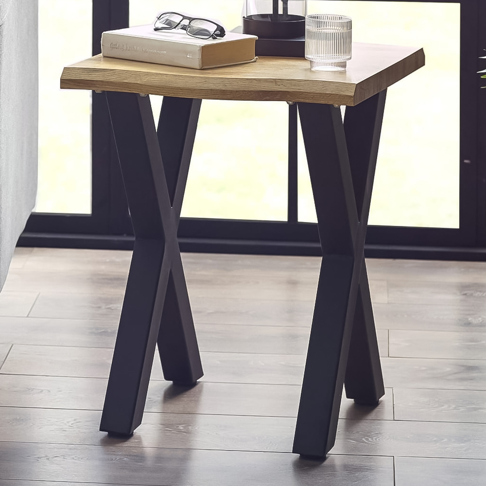 Julian Bowen Harvey Oak Effect Matt Black Steel Lamp Table Image 1