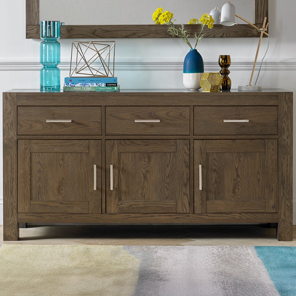 Bentley Designs Turin 3 Drawer 3 Door Dark Oak Wide Sideboard Image 1
