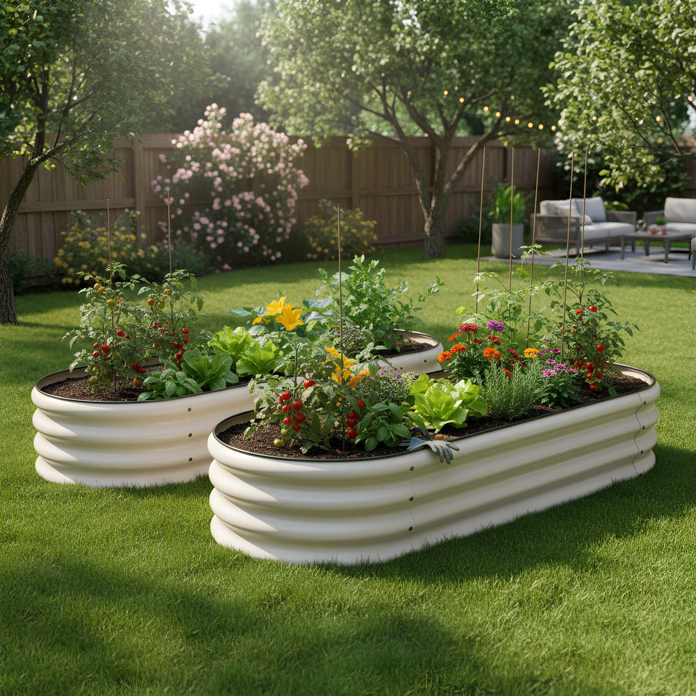Harbour Housewares Ivory Rounded Galvanised Steel Raised Garden Bed 180 x 90cm Image 4