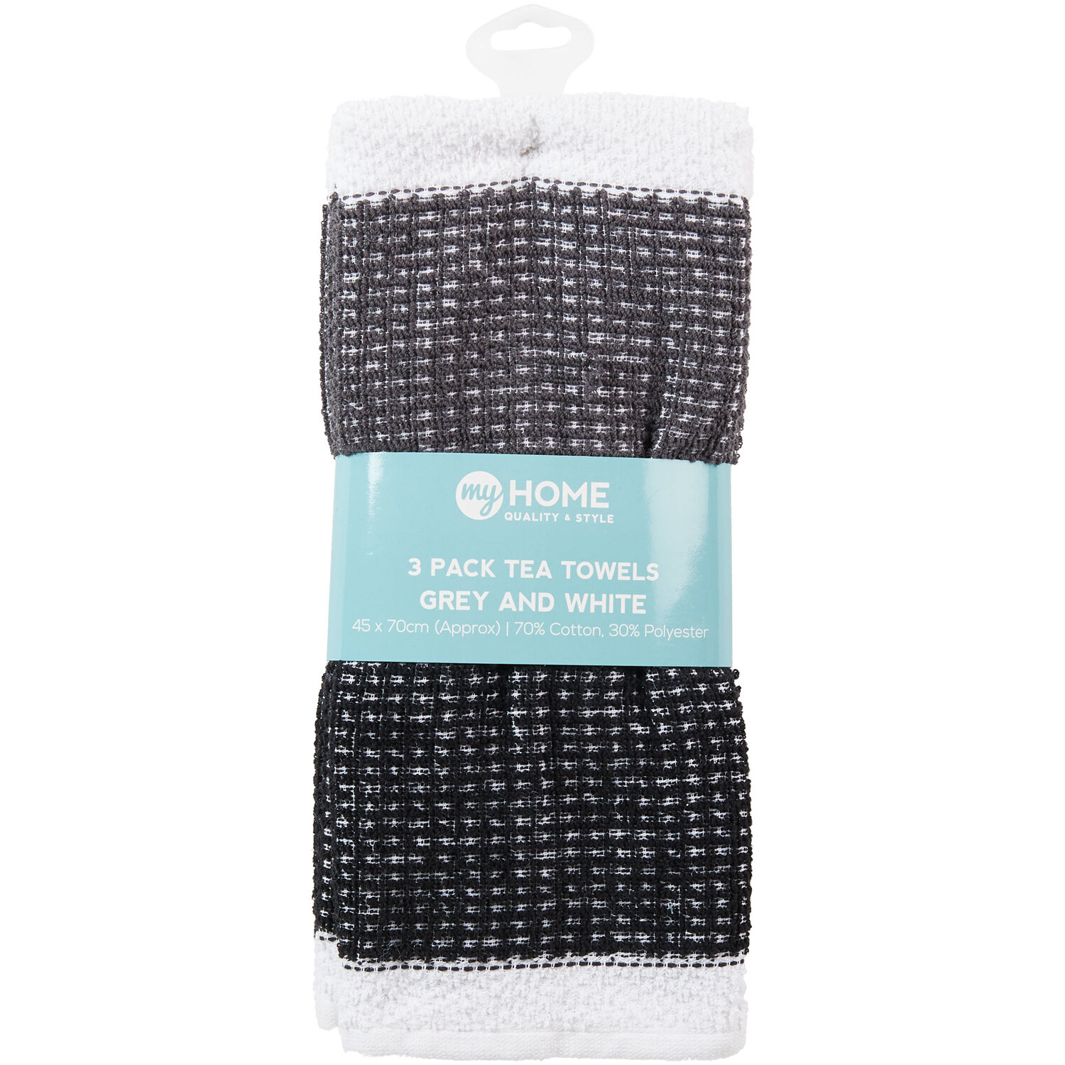 Pack of 3 Grey and White Tea Towels - Grey & White Image 1