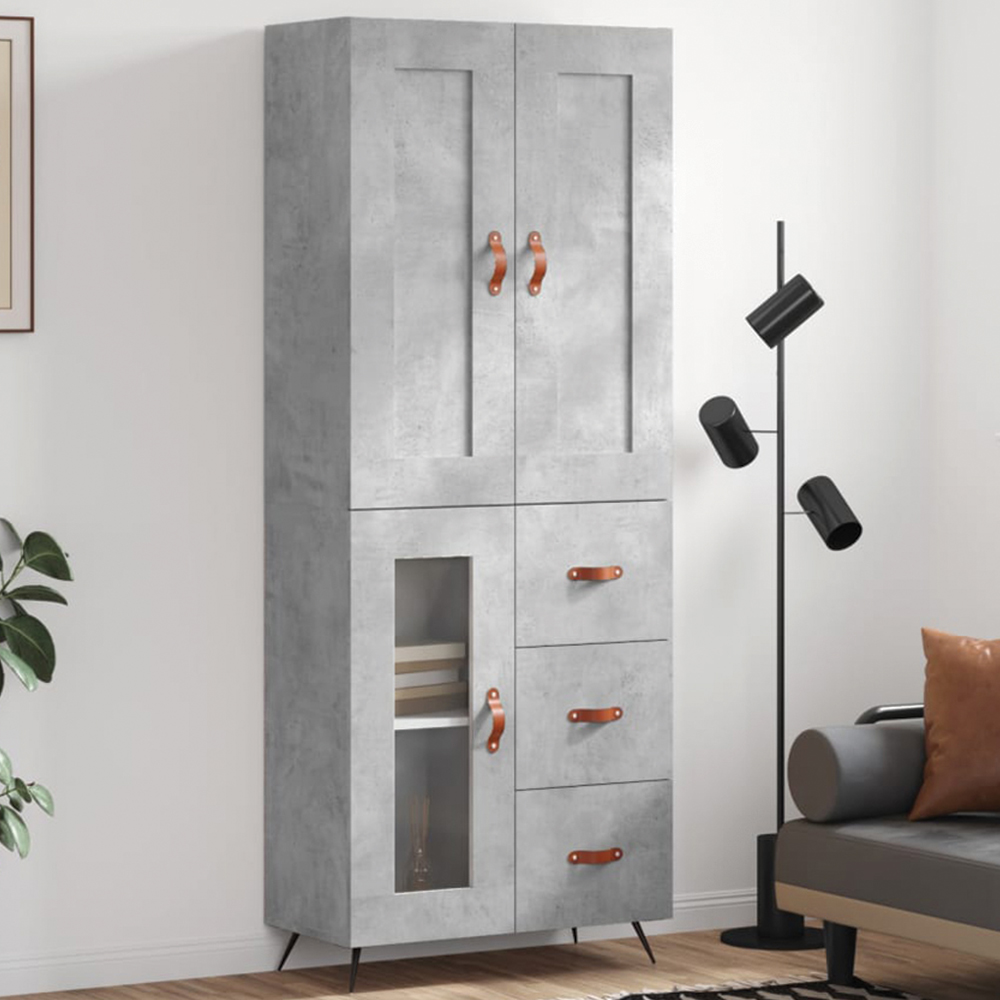 vidaXL 3 Door 3 Drawer Concrete Grey Highboard with Faux Leather Handle Image 1