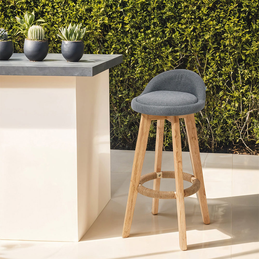 Living and Home Set of 2 Grey Linen Bar Stools with Wood Legs Image 8