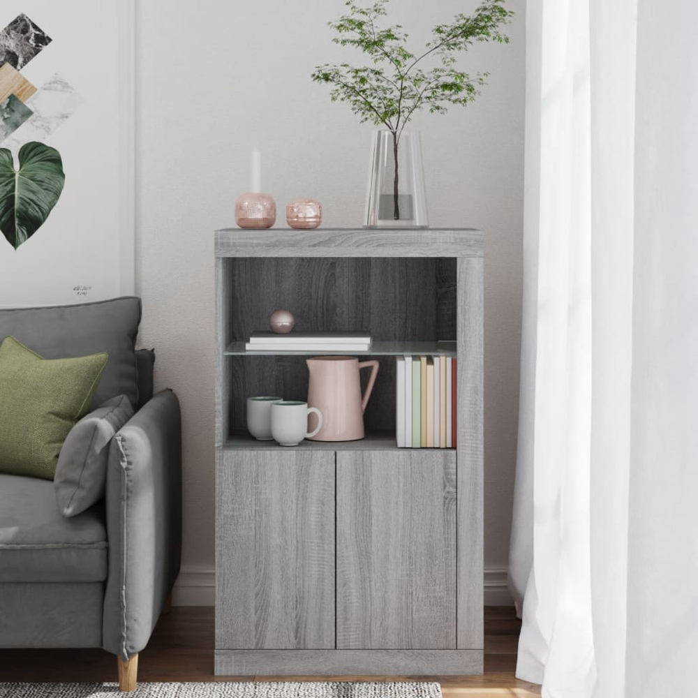 vidaXL 2 Door 2 Shelf LED Grey Sonoma Oak Side Cabinet Image 9