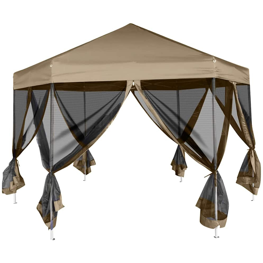 vidaXL 3.6 x 3.1m Taupe Hexagonal Marquee Pop Up Gazebo Party Tent Image 3