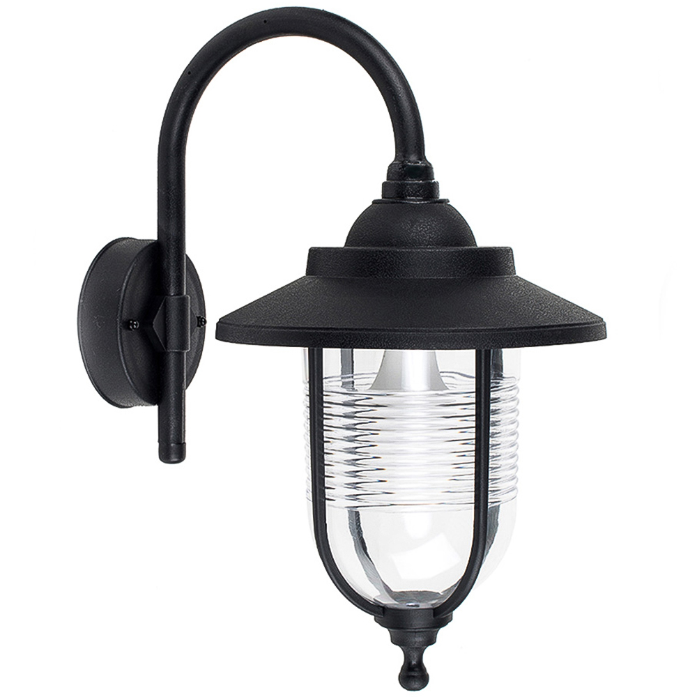 ValueLights Eyam Black Outdoor Swan Neck Wall Lantern Image 1