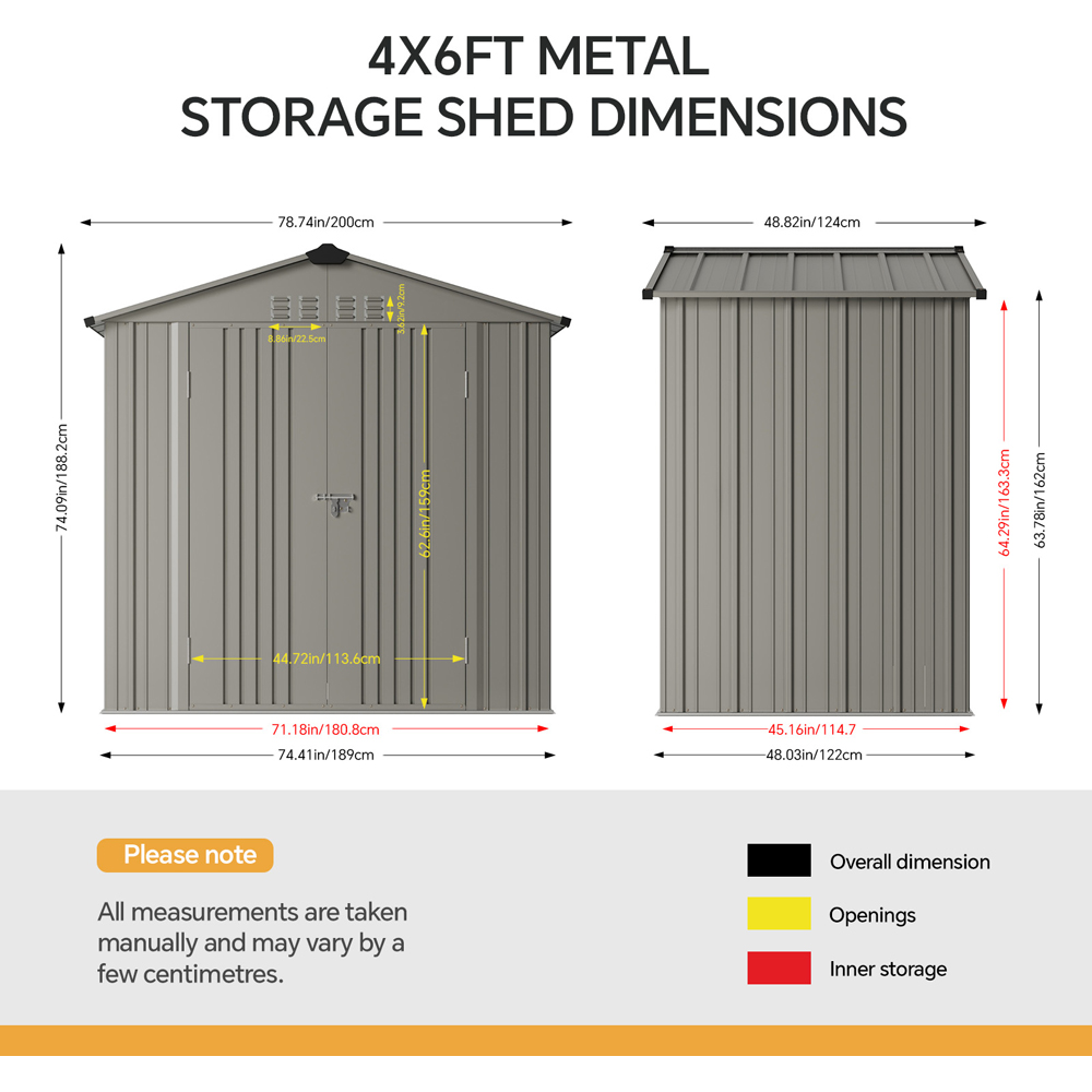 Living and Home 4 x 6ft Grey Metal Apex Garden Storage Shed Image 8