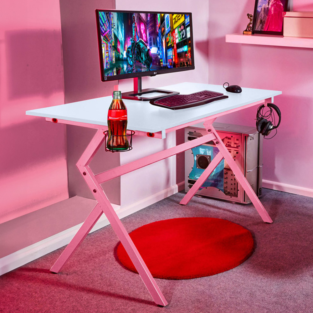 Neo Ergonomic Computer Gaming Desk Pink Image 1