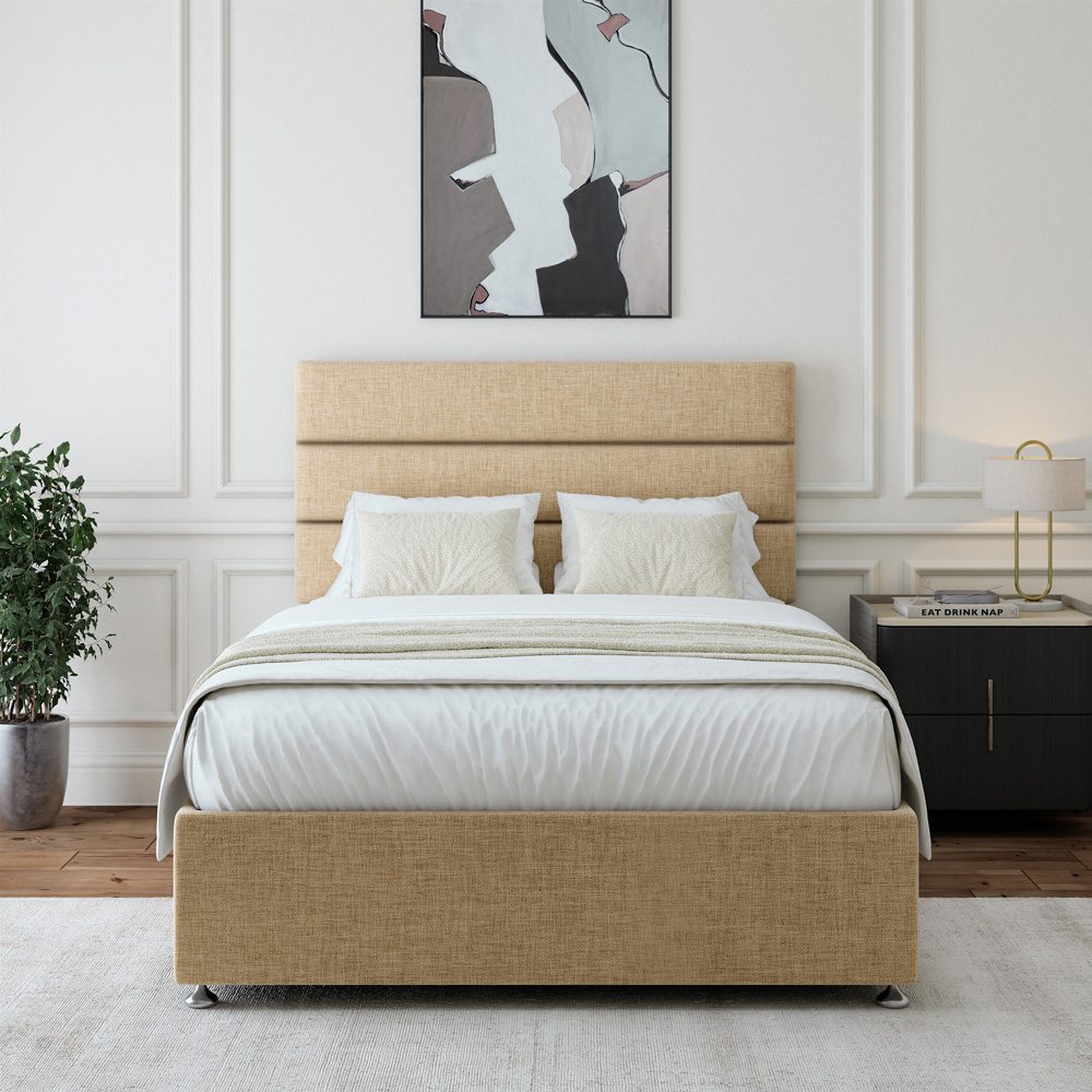 Bedmaster King Size Cream Linen Divan Base with Milan Headboard Image 2