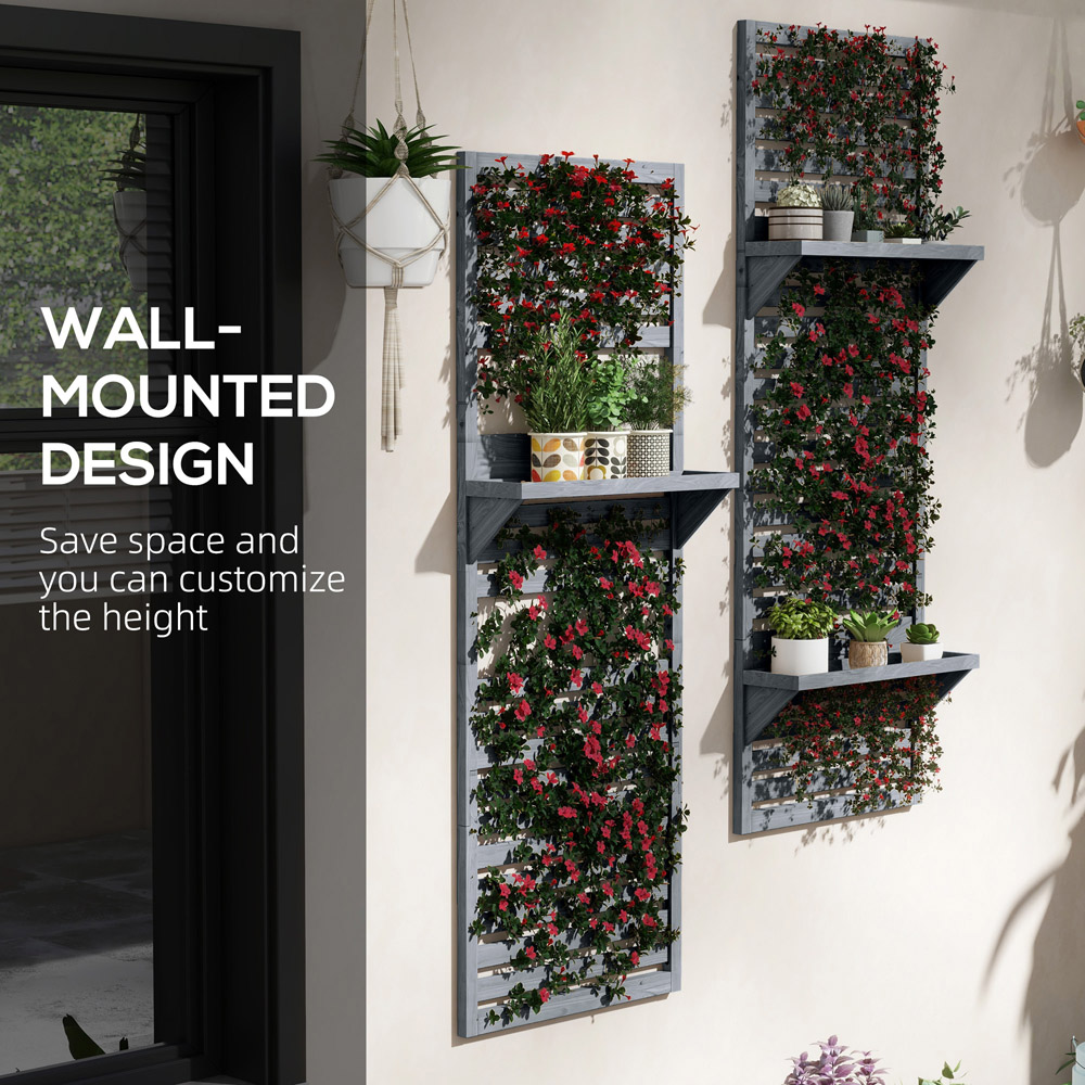 Outsunny Grey Wall Mounted Plant Stand with Trellis Set of 2 Image 6