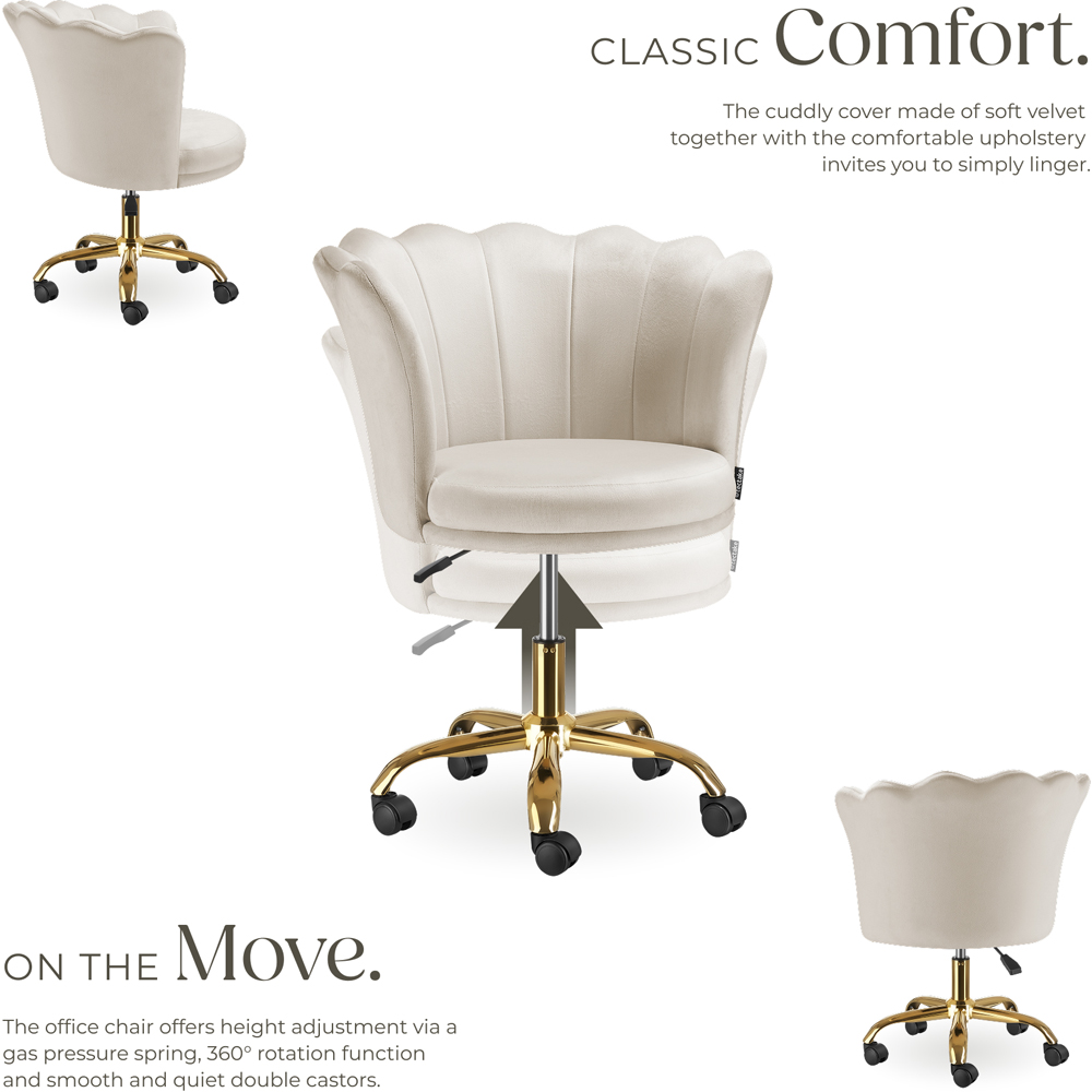 Tectake Stella Cream Soft Velvet Tulip Seat Desk Chair Image 3