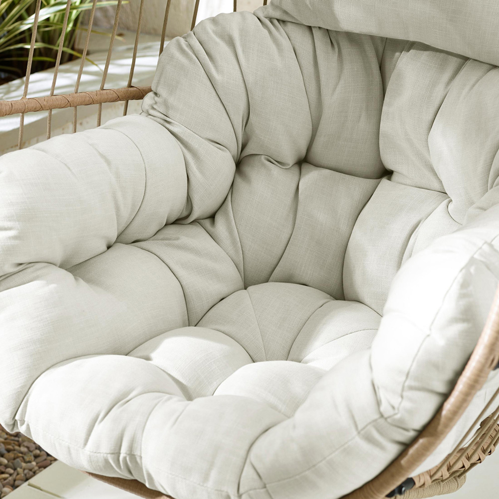 Furniturebox Veza Rattan Light Brown Hanging Egg Chair with Cream Cushion Image 3