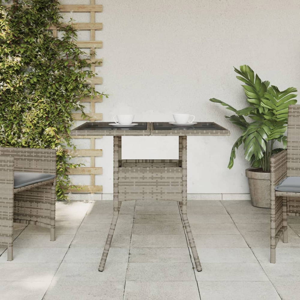 Walplus 2 Seater Grey Poly Rattan Glass Top Garden Dining Table Image 7
