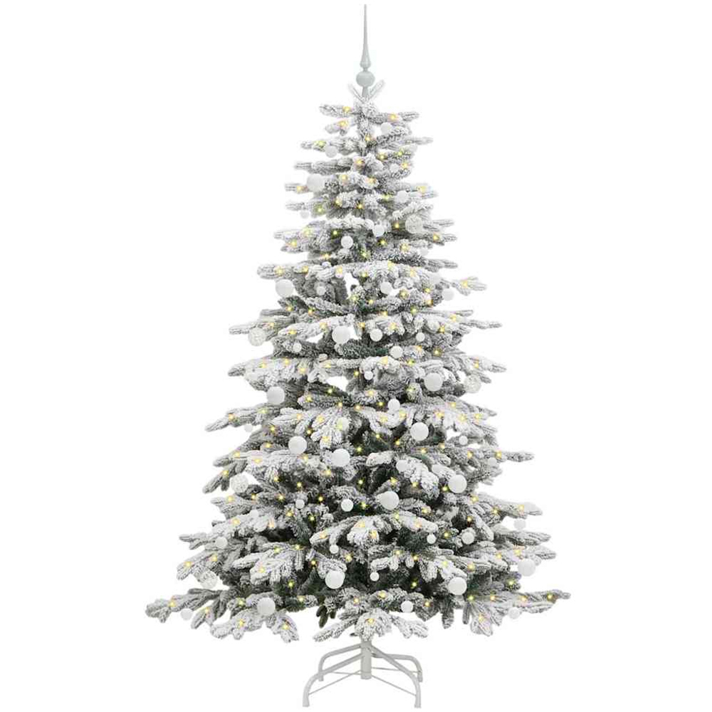 vidaXL Pre-Lit White Baubles White Artificial Snow Flocked Christmas Tree 6ft Image 1