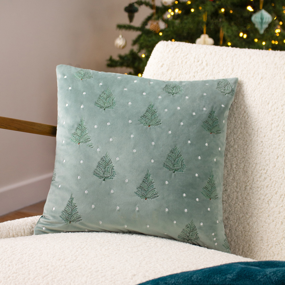Furn Evergreen Green Classic Tree Embroidered Cushion 43 x 43cm Image 2