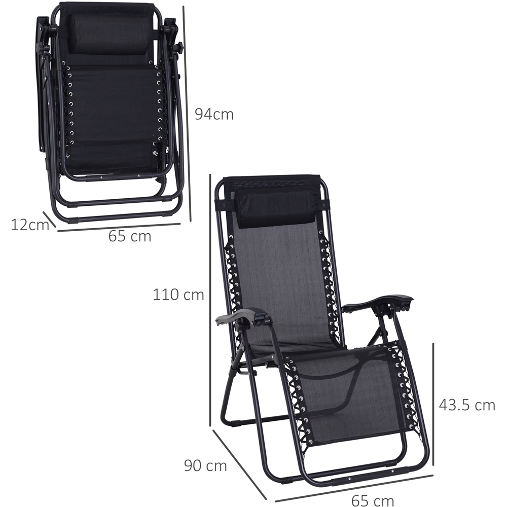 Outsunny Black Metal Reclining Chair with Head Pillow Image 7