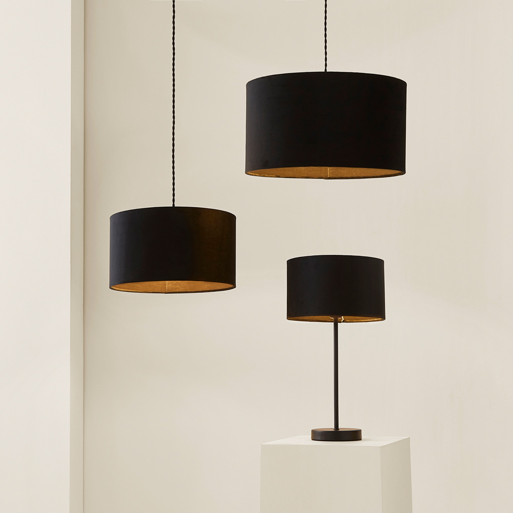 ValueLights Reni Black Velvet Drum Ceiling Lamp Shade 25cm Image 7